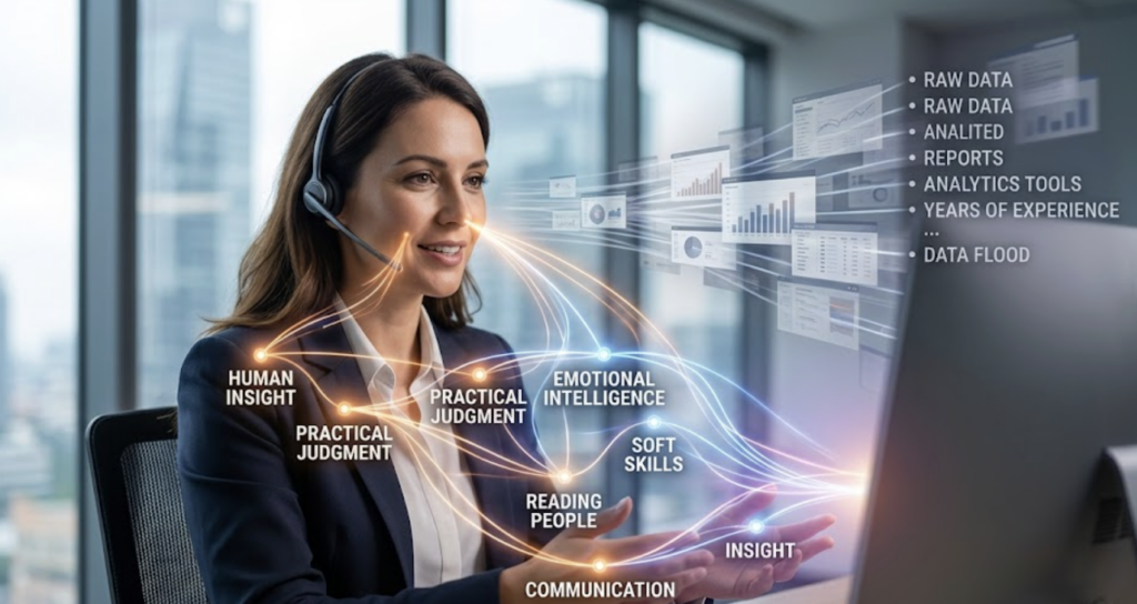 Illustration of a woman with text explaining why expert networks value her experience